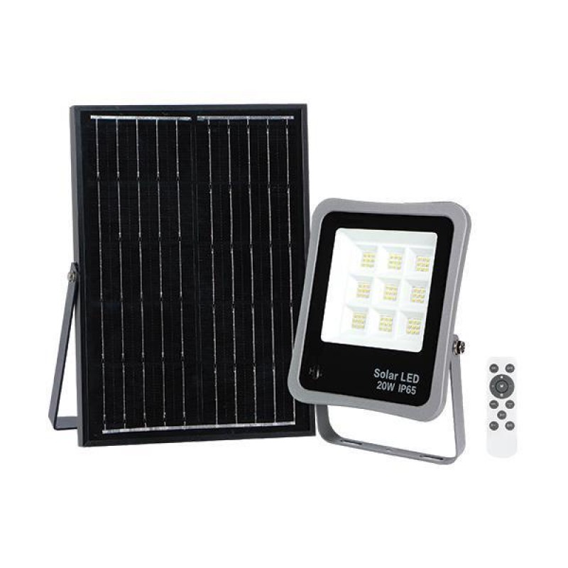 Eurolamp  147-69580 Στεγανός Ηλιακός Προβολέας IP65 Ισχύος 20W με Τηλεχειριστήριο και Φυσικό Λευκό Φως σε Μαύρο χρώμα 